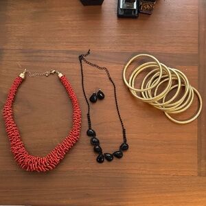 Elegant Beaded Necklaces and Gold Bangle Set